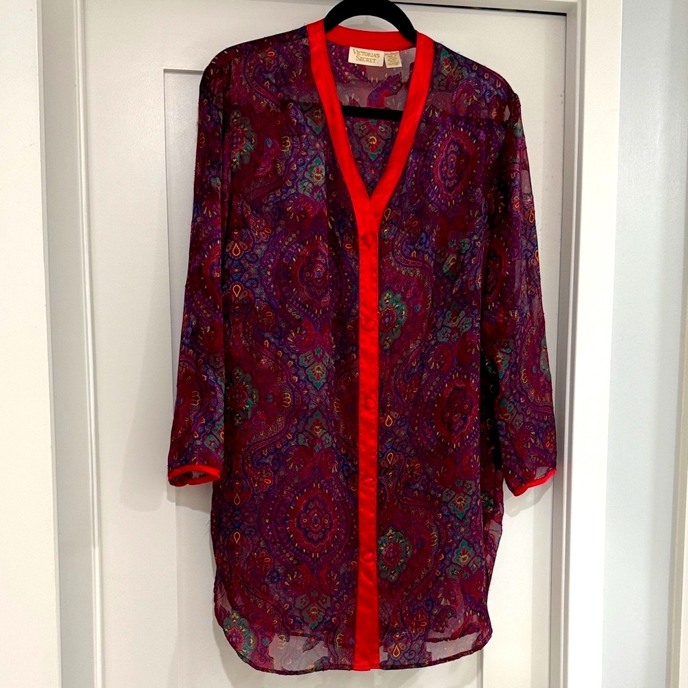 Victoria's Secret Paisley Sheer Robe - Red and Purple